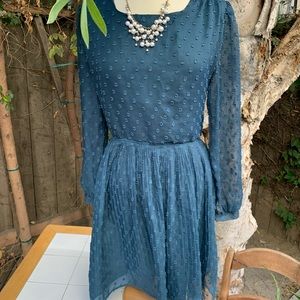 Textured blue vintage dress - accent buttons